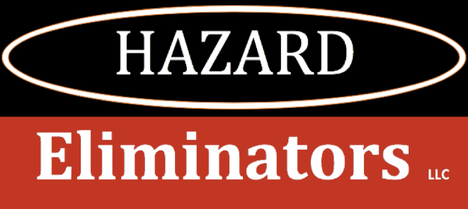 A black and white picture of the hazard exterminators logo.